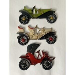 VTG Midwest Set of 3 Antique Car Auto Plaques Decor Wall Hanging USA Cast Iron